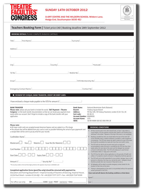 ISTD Theatre Congress booking form