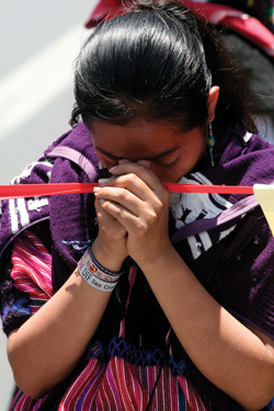 Mexican woman from Chiapas State praying at Easter