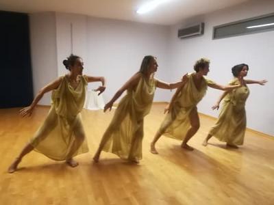 Female greek dancers in studio