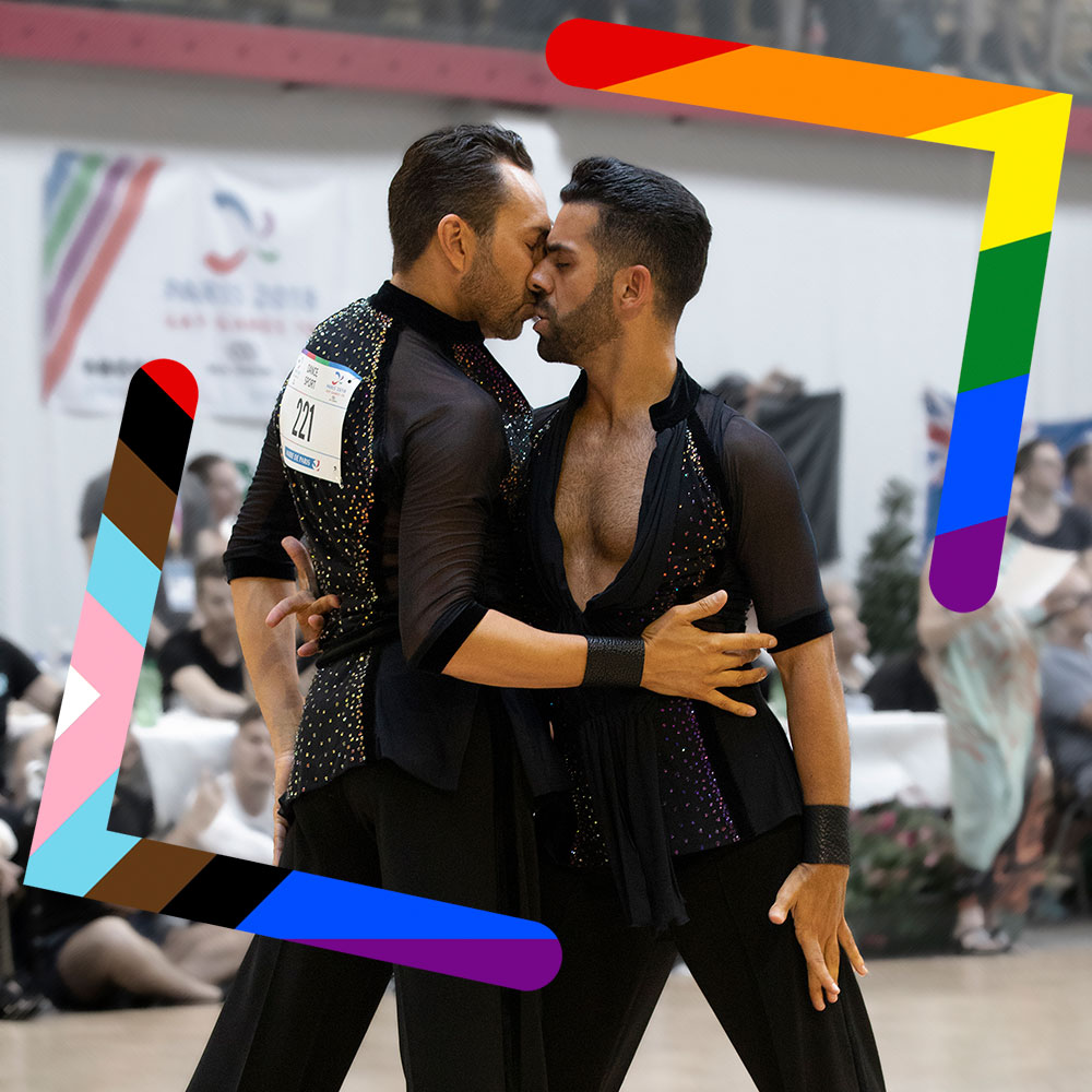 Above Gay-Games 2018 where Sergio Brilhante, together with his partner Eddie Alba, won the Gold Medal in the Same-Sex Latin and 10 Dance Men’s Same-Sex World Championships